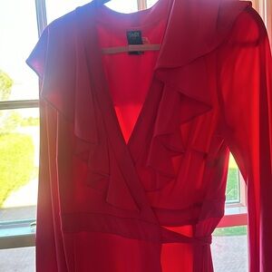 Taylor nwt fuschia dress belted faux wrap ruffle top bell sleeve size 10